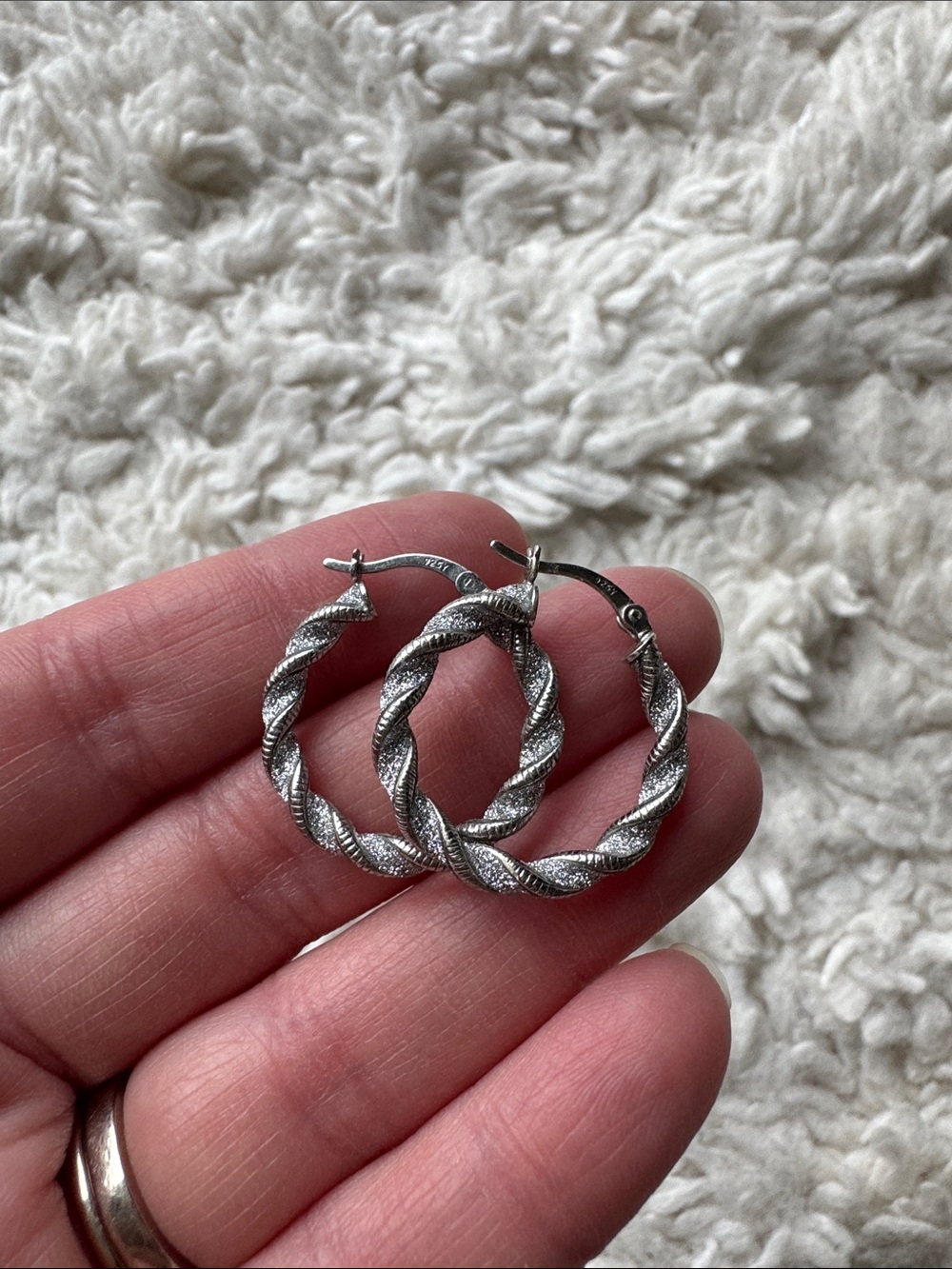 Sparkly Sterling‎ Silver Hoops